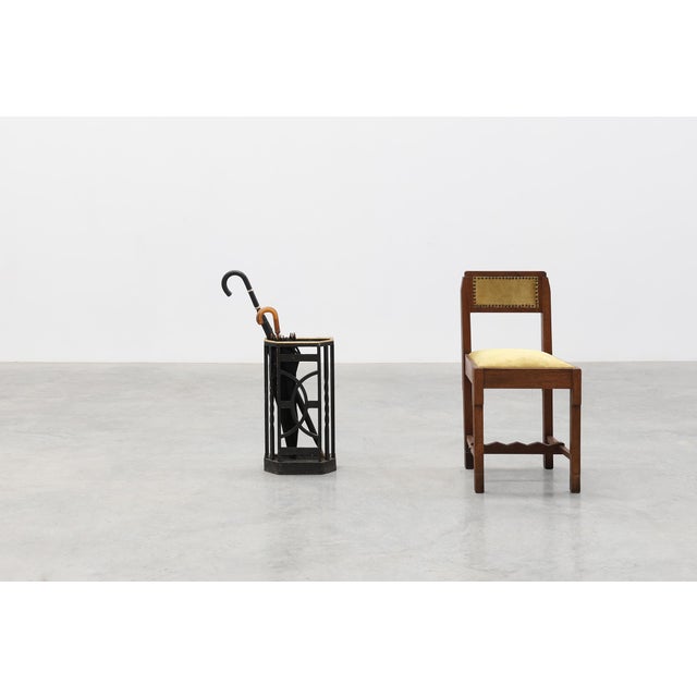 Modern Art Deco Metal Umbrella Stand with Geometric Openwork and Brass Rim, Belgium, 1920s For Sale - Image 3 of 17