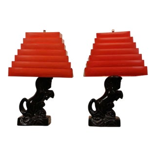 1960s Mid Century Modern Safari Black Ceramic Horse Mustang Lamps - a Pair For Sale