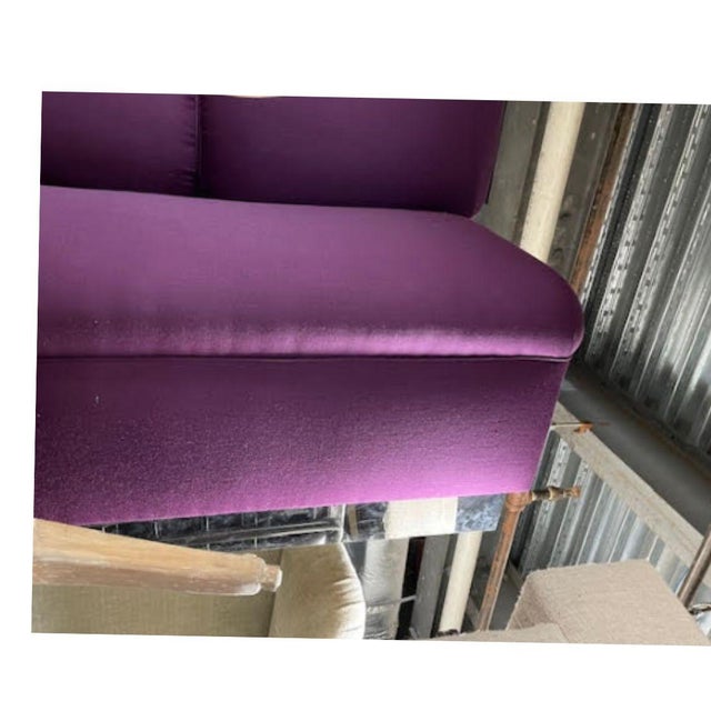 Mid 20th Century Upholstered Aubergine Banquette With Chrome Detail For Sale - Image 5 of 9
