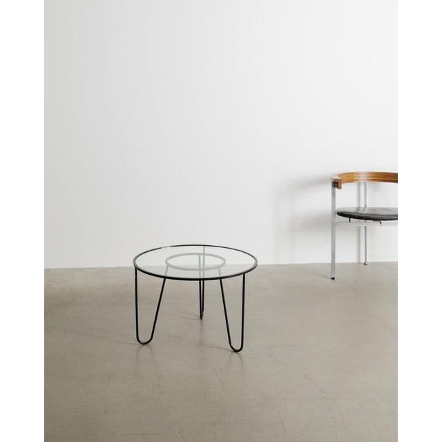 Round French Mid-Century Bellevue Side Coffee Table in Glass and Black Metal by Mathieu Matègot, 1950s For Sale - Image 6 of 7