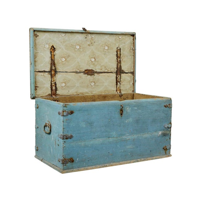 Blue Swedish Painted Pine Coffer, 1860 For Sale - Image 8 of 12