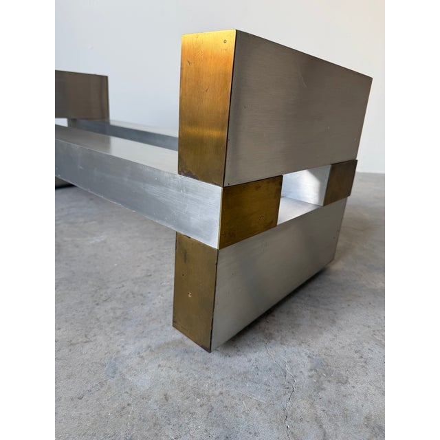 Mid-Century Modern 1970s Paul Mayen for Habitat Architectural Aluminum & Brass Rectangular Coffee Table Base For Sale - Image 3 of 12