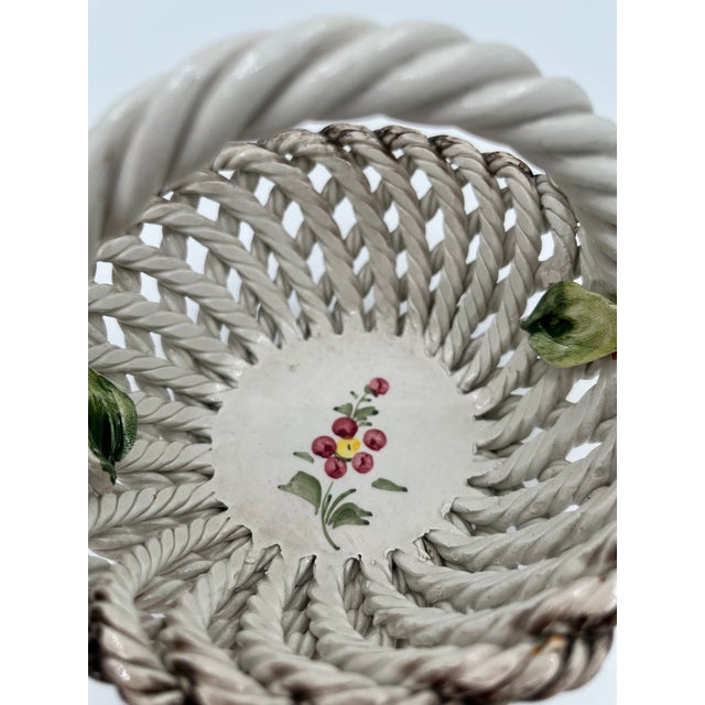 Ceramic Vintage Italian Capodimonte Woven Rose Basket For Sale - Image 7 of 12