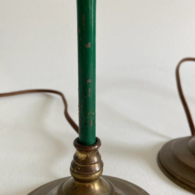 Vintage Mid 20th Century Hunter Green Metal Table Lamps - a Pair For Sale - Image 10 of 12