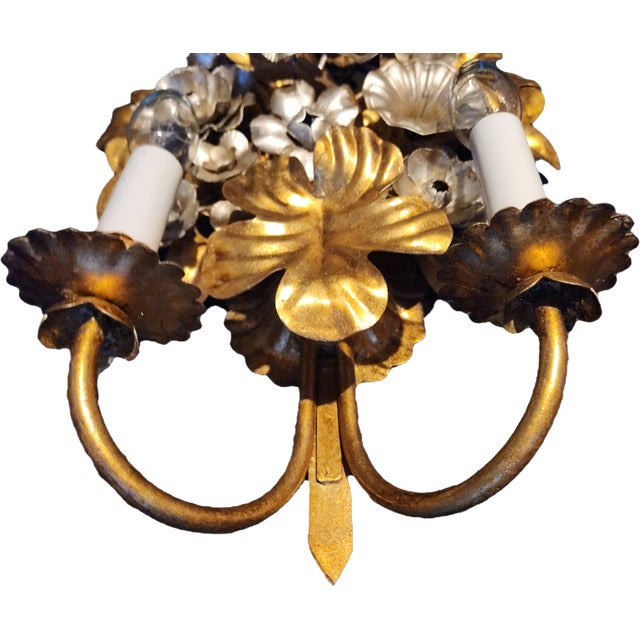 Hand-Shaped Floral Gilded and Silvered Wall Lamp by S. Salvadori, 1950s For Sale - Image 16 of 18