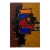 Mid 20th Century Cobalt and Crimson Geometric Abstract Painting With Ochre and Black For Sale