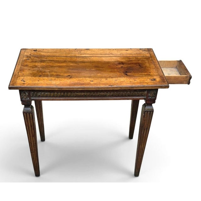 French Provincial 18th Century French Louis XVI Provincial Carved Walnut Petite Writing Table, Circa 1790 For Sale - Image 3 of 10