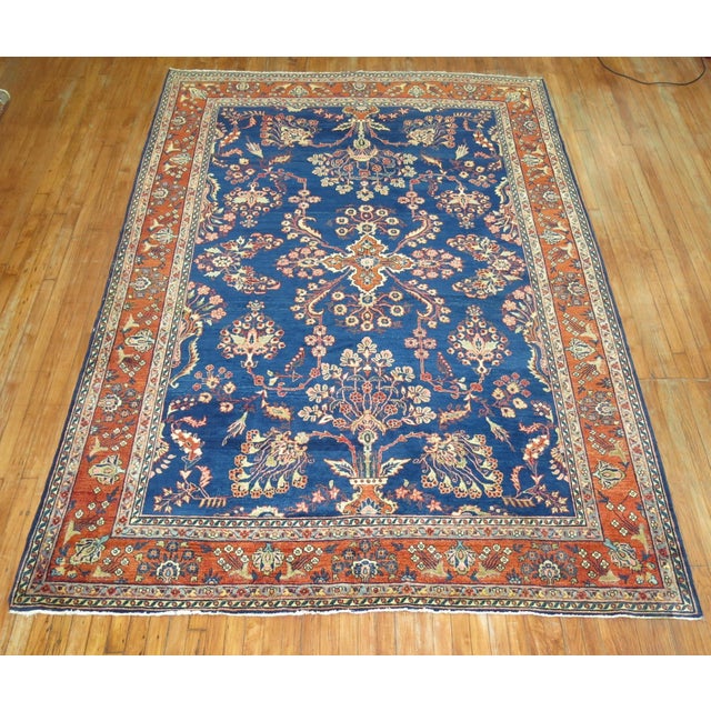 Antique Zabihi Collection Royal Blue Mohajeran Persian Sarouk Rug - 7'1" x 10'6" For Sale - Image 9 of 9