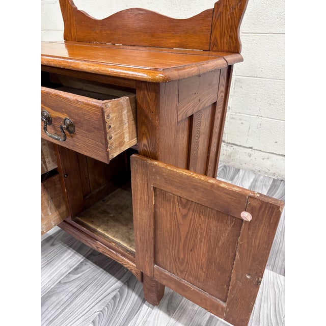 Wood Antique Victorian Oak Washstand With Storage and Towel Rack For Sale - Image 7 of 9