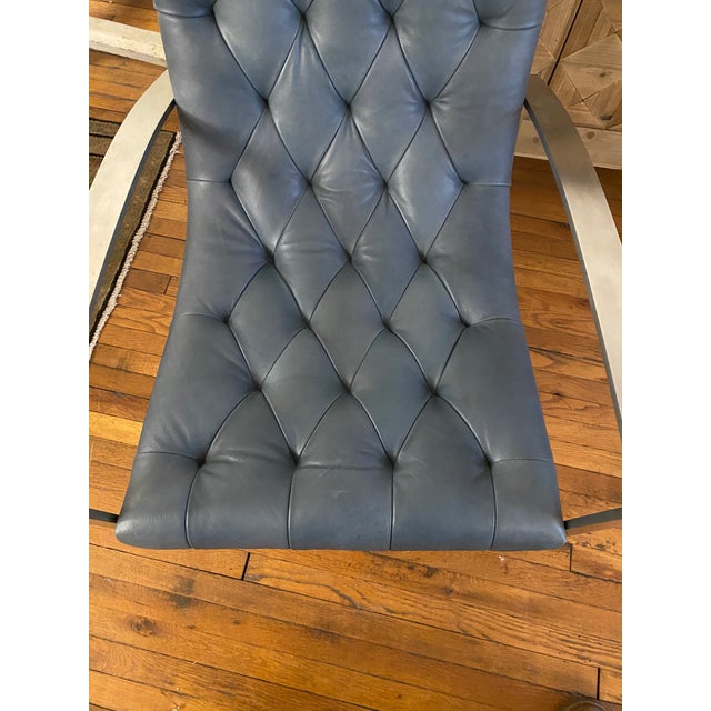 Metal Lounge Chair Leather Button & Tufted For Sale - Image 7 of 13