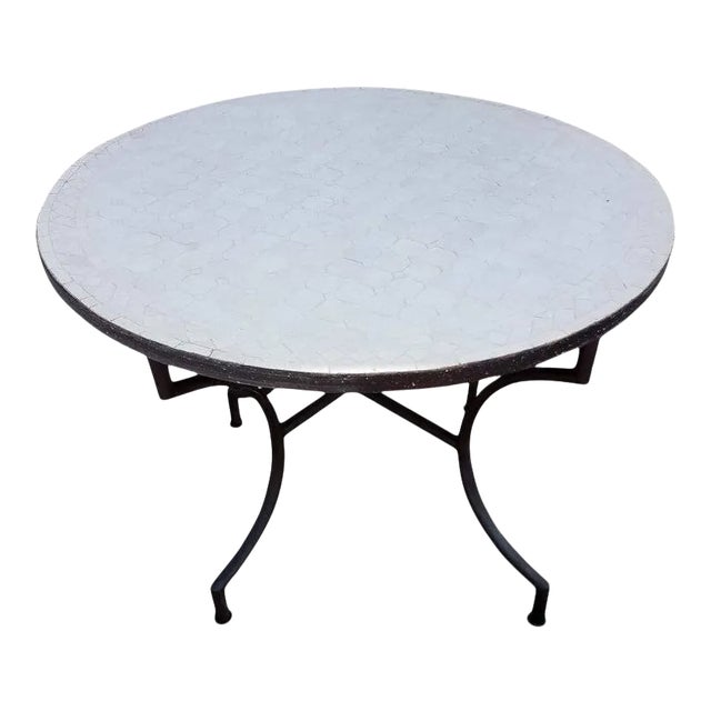 40" All White Moroccan Mosaic Patterned Dining Table For Sale