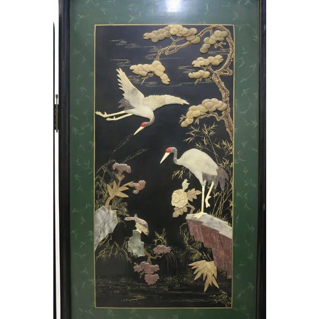 Antique Edo Period Japanese Lacquer Screen With Semi Precious Gem Stone Inlay For Sale - Image 4 of 11