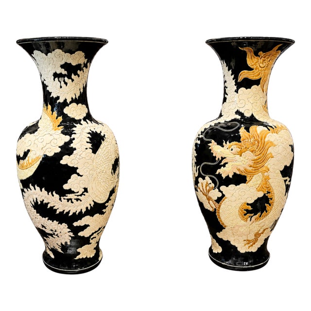 Pair of Late 19th Century English Dragon Vases in Chinese Yen Yen Form For Sale