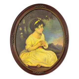 Vintage Wood Carved Frame Containing “Age of Innocence” Lithograph For Sale
