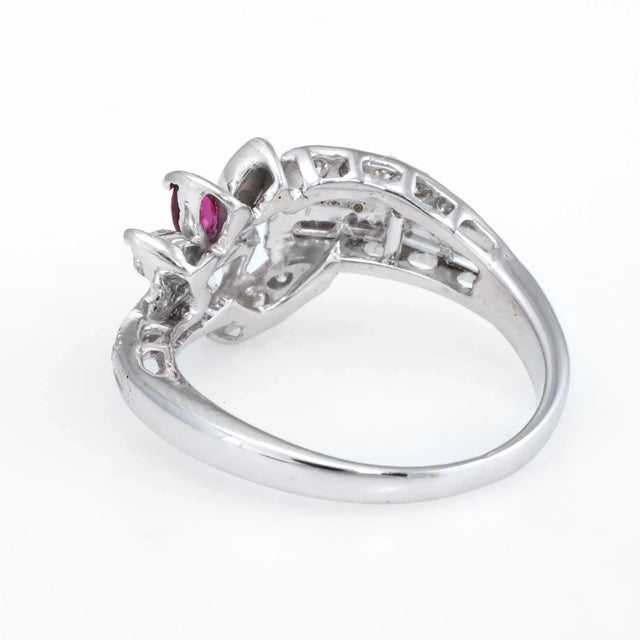 Late 20th Century Mixed Cut Diamond Ruby Band Vintage Ring 14k White Gold Estate Fine Jewellery size 6.5 For Sale - Image 5 of 6