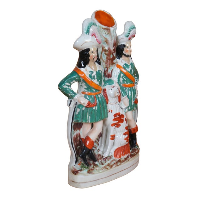English Antique Staffordshire Robin Hood Little John Spaniel Hunt Spill Vase For Sale - Image 3 of 12