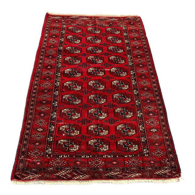 Antique Afghan Ersari Rug in Deep Red Hand-Knotted Turkmen Tekke Design Tribal Carpet For Sale