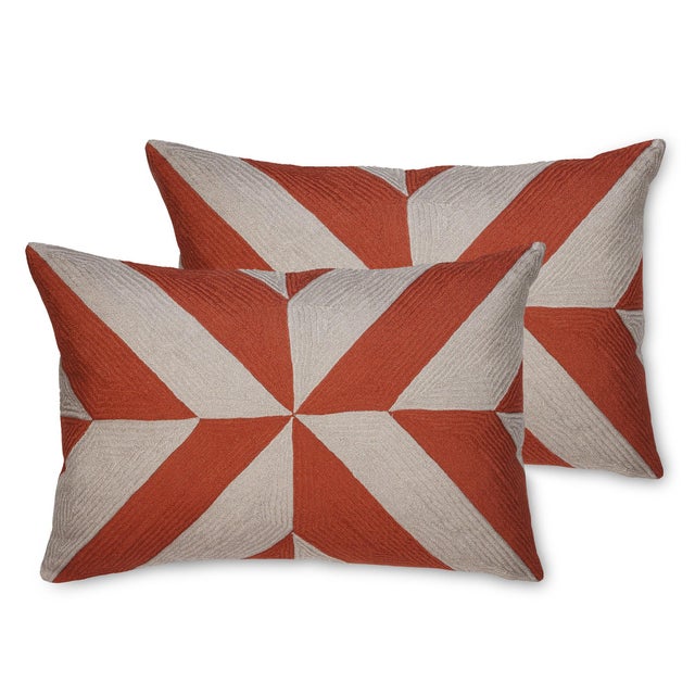 Coral And Gray Embroidered Linen Pillows Leah A Pair Chairish