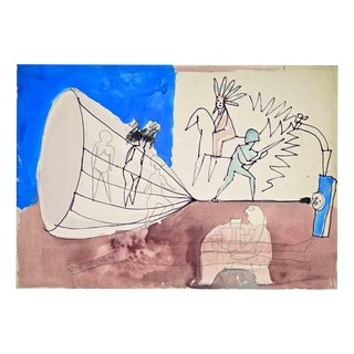 Mino Maccari, Indians and Soldiers, 1960s, Charcoal For Sale