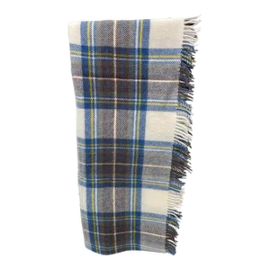 Soft Merino Lambswool Knee Rug /Blanket in a Classic Blue and Gray Plaid Pattern - Made in England