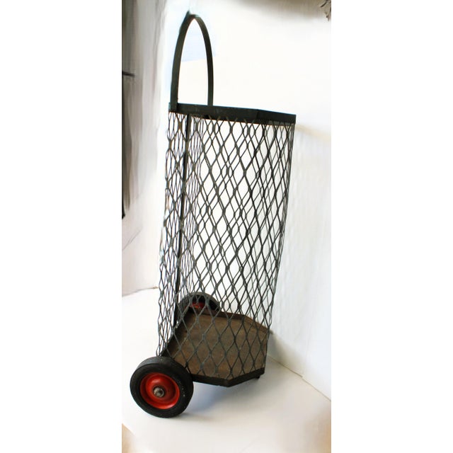 Farmhouse Mid-Century French Rolling Market Basket Cart For Sale - Image 3 of 7