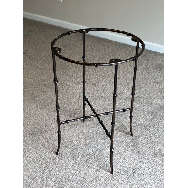 Ornamental & Decorative Materials Late 20th Century Hollywood Regency Round Cocktail Tray Top Accent Table With Faux Bamboo Base For Sale - Image 7 of 9