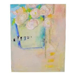 "White Mums" Original Mixed Media Painting by Jill Krasner