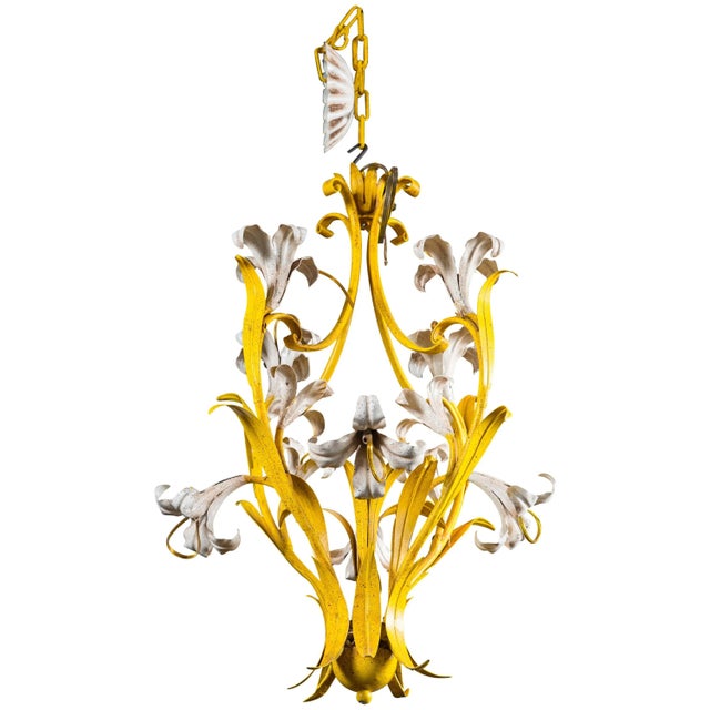 Yellow 1960s Vintage Italian Lily Chandelier For Sale - Image 8 of 8