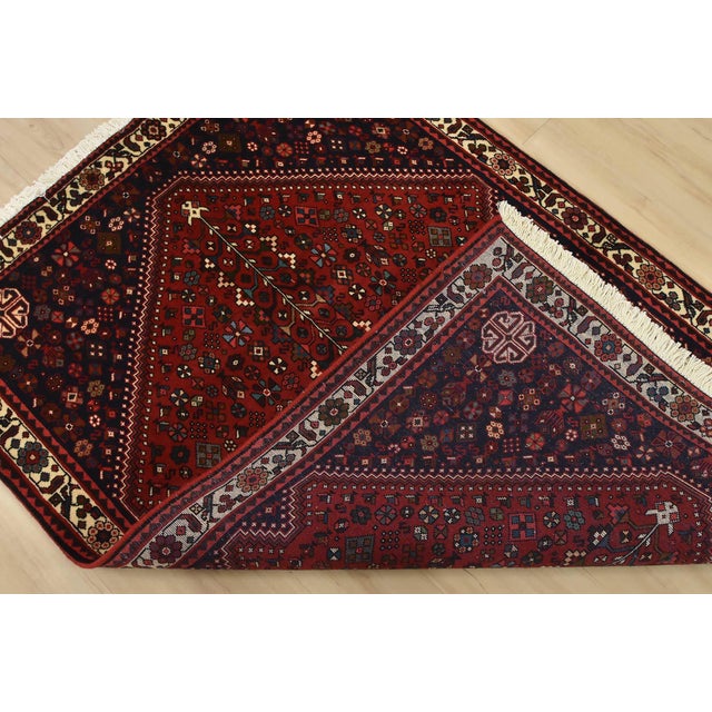 Abadeh Rug 3’7” X 5’3” Red Wool Vintage Tribal Hand-Knotted Oriental Carpet For Sale - Image 11 of 12