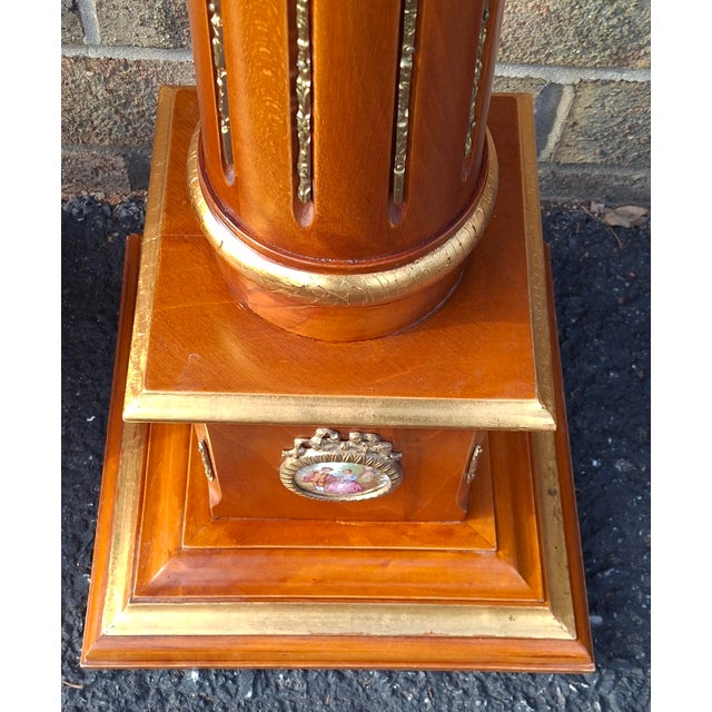Brown Pair Mahogany and Gilt Decorated Galleried Marble Top Pedestals by Francesco Meroni For Sale - Image 8 of 18