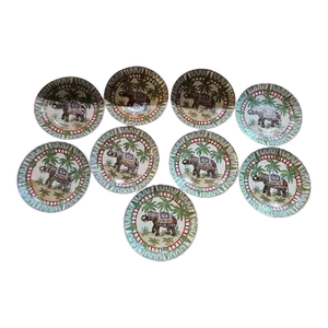 20th Century Chinese Da Qing Qianlong Nan Zhi Elephant Plates- Set of 9