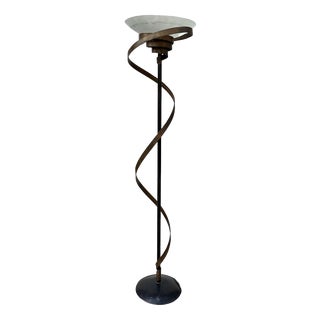 Art Deco Style Floor Lamp in Marbled Glass and Iron, Italy, 1970s For Sale