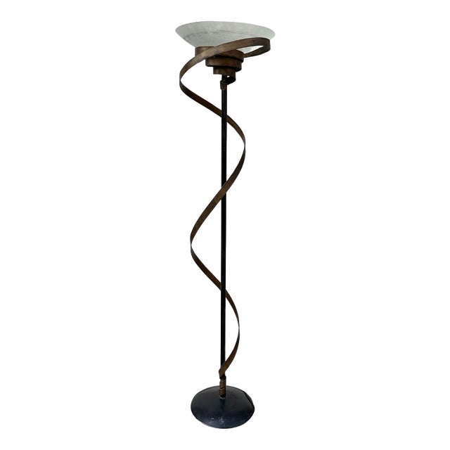 Art Deco Style Floor Lamp in Marbled Glass and Iron, Italy, 1970s For Sale