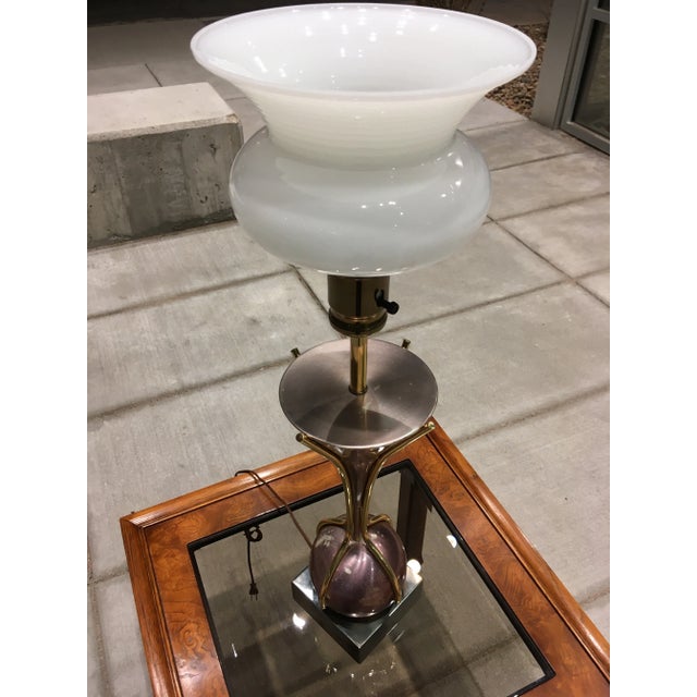 Mid 20th Century Sculptural Purple Tulip Table Torchiere With Milk Glass Diffuser Manner of Gerald Thurston for Lightolier For Sale - Image 5 of 13