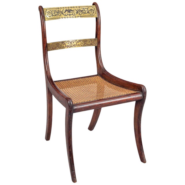 Regency Simulated Rosewood and Brass Side Chair For Sale