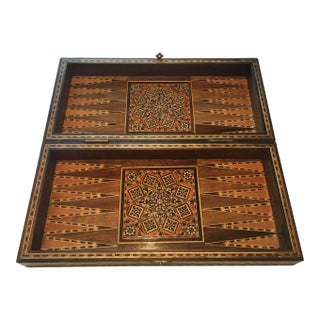 Vintage 1970s Moroccan Inlaid Mosaic Inlaid Backgammon and Chess Box For Sale