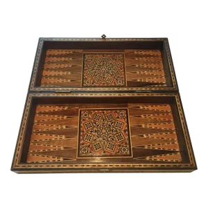 Vintage 1970s Moroccan Inlaid Mosaic Inlaid Backgammon and Chess Box