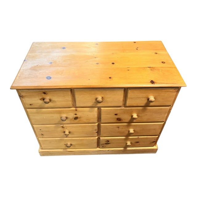Vintage Pine Nine Drawer Chest of Drawers, 1950s For Sale - Image 9 of 10