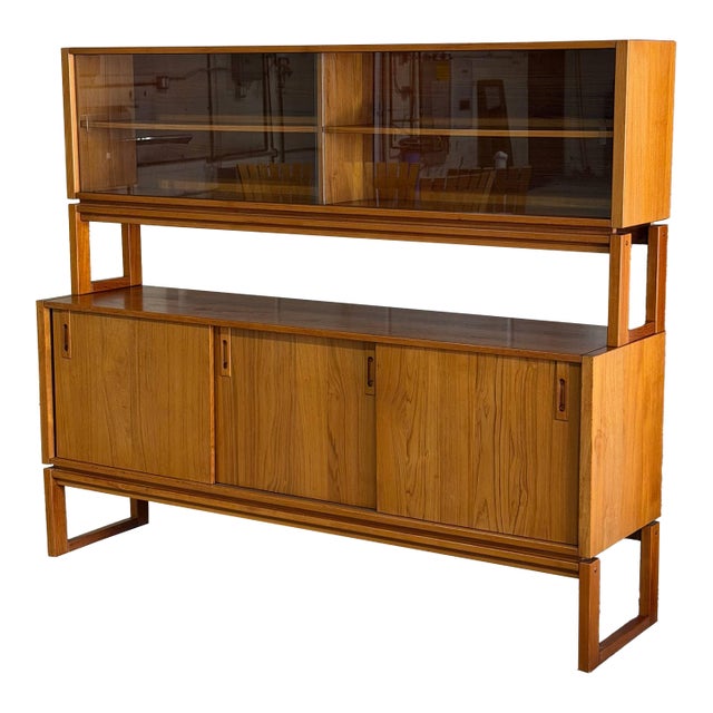 Mid Century Modern Danish Teak Hutch Credenza Display Cabinet 2 Piece 1960s For Sale