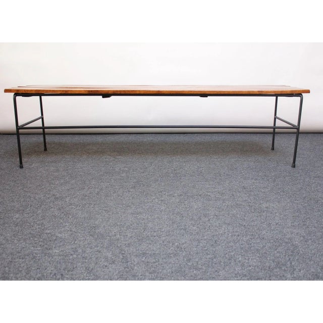 1950s Arthur Umanoff Birch and Iron Bench/Coffee Table With Rush Nesting Stools For Sale - Image 5 of 13