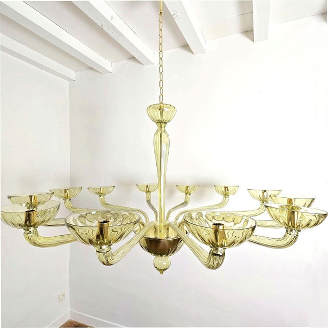 1980s 1980s Large Olive Green Murano Glass Chandelier For Sale - Image 5 of 11