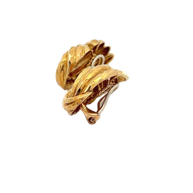 Metal Vintage Henry Dunay 18K Yellow Gold Sculptural Earrings – Hammered Finish For Sale - Image 7 of 12
