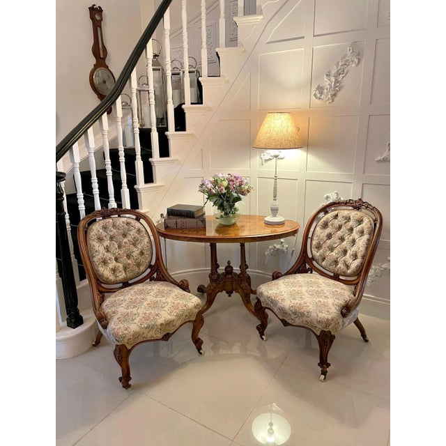 Outstanding quality antique victorian pair of carved walnut chairs having outstanding quality carved walnut oval backs,...