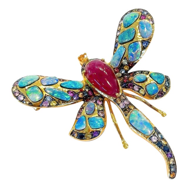 Bochic “Orient” Opal, Ruby & Multi Color Sapphires Set In 18K Gold & Silver For Sale