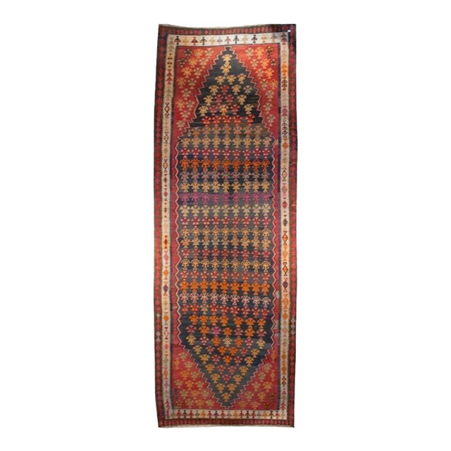 Early 20th Century Varamin Kilim Carpet Runner For Sale