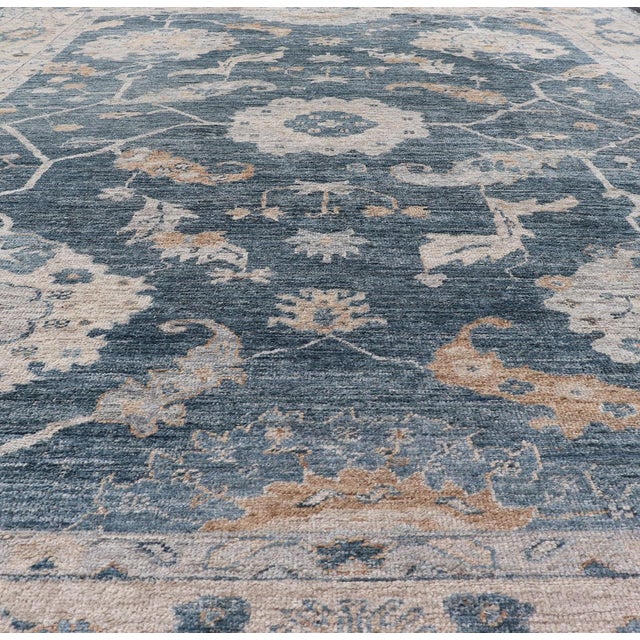 Angora Turkish Oushak by Keivan Woven Arts Floral Design in Blue's For Sale - Image 4 of 11