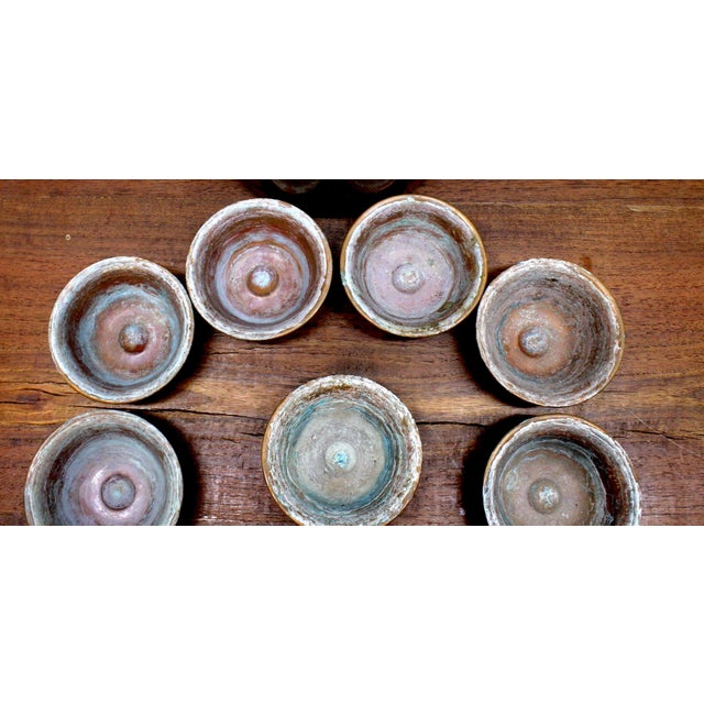 1950s Himalayan Nepalese Hand-Wrought Copper Altar Offering Bowls - Set of 7 For Sale - Image 10 of 15