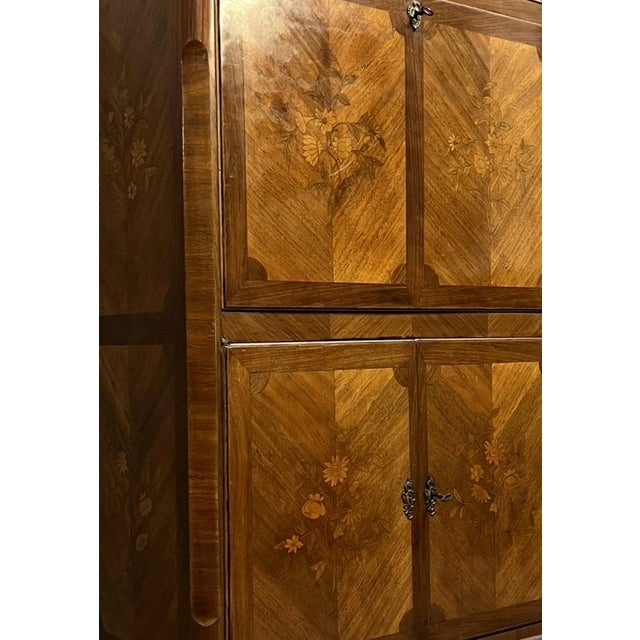 Louis XV Style Marquetry Drop-Front Secretary, Circa 1900 An elegant Louis XV style drop-front secretary in walnut and...