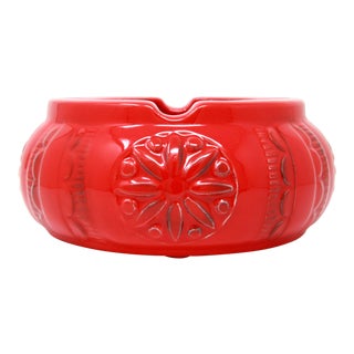 Vintage Mid Century Modern California Art Pottery Red Deep Cigar Ashtray For Sale