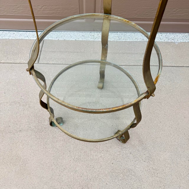 1970s Vintage Hollywood Regency Brass & Glass Plant / Pastry Stand Display Shelving For Sale - Image 5 of 12